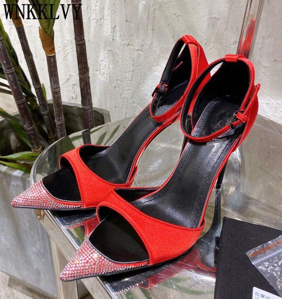 

sandals runway thin high heel crystal women silk satin peep toe ankle strap sandalias summer party wedding shoes stilettos, Black