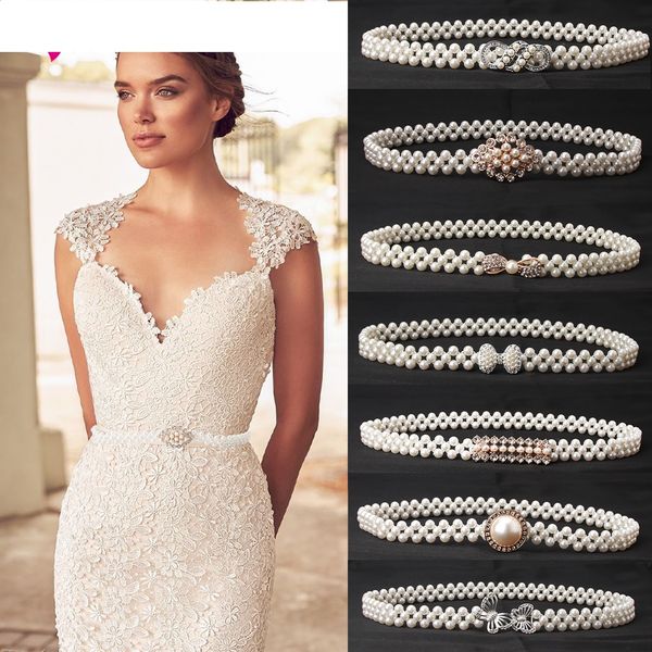 

wedding favors elegant women pearl belt waist elastic buckle pearl chain female girls bride accessories