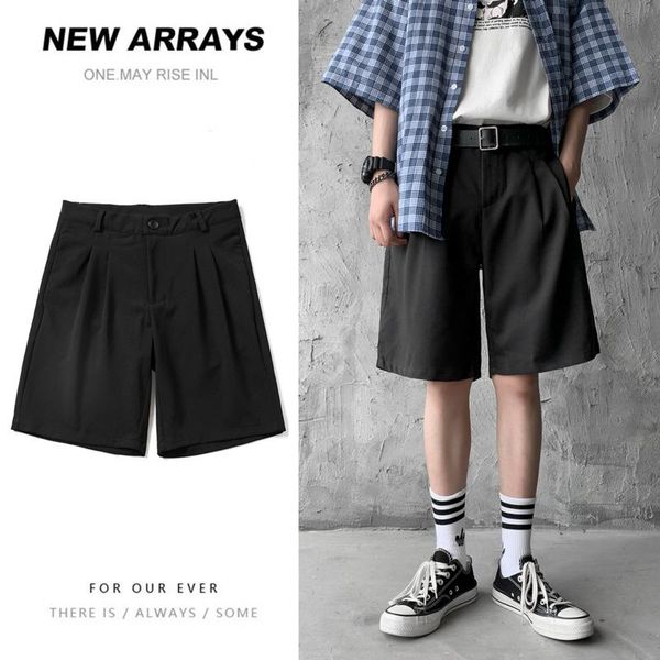 

men's shorts summer suit fashion gray black dress men korean loose straight casual mens clothing five-point pants, White;black