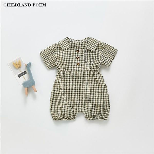 

jumpsuits baby romper jumpsuit summer plaid boys girls clothes short sleeve sunsuit for girl infant toddler, Blue
