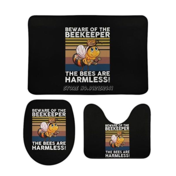 

bath mats bees beekeepers beekeeping 3pcs bathroom set rug non-slip mat coral velvet floor toilet room carpet rugs