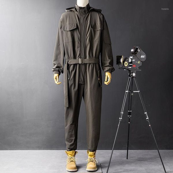 

men's pants european and american style loose elastic sleeves jumpsuit street simple black overalls