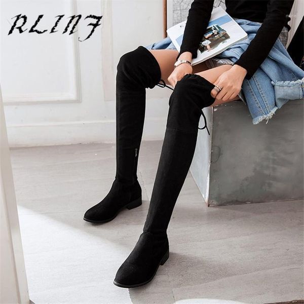 

boots rlinf skinny stretch with high tube plus velvet over the knee women's1, Black