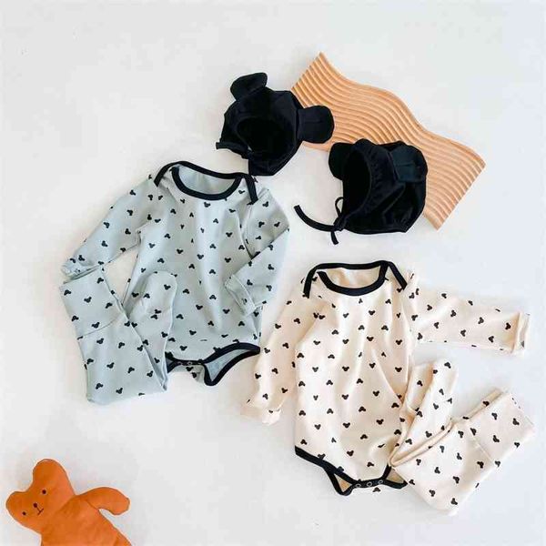 

2021 autumn korean cartoon cotton set baby long sleeve bag fart ha clothes children's pants set, Black;white