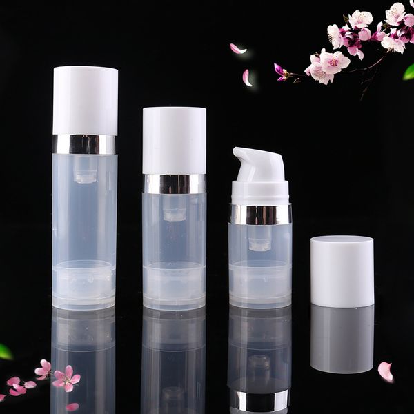 Leere 5 ml, 10 ml, 15 ml Airless-Flaschen, klare Airless-Vakuumpumpe, Lotionsflasche mit Silver Line-Kosmetikverpackung DH9591