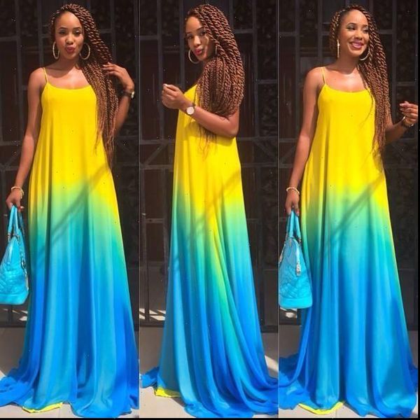 

women summer dress 2021 fashion new arrival yellow gradient blue sleeveless maxi dresses womens clothing vestidos wj295, Black;gray
