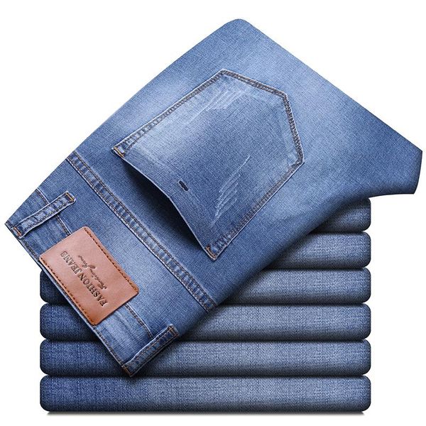 

men's jeans 2021 spring and summer thin white slim-fit classic style fashion casual denim cat whisker craft pants male brand, Blue