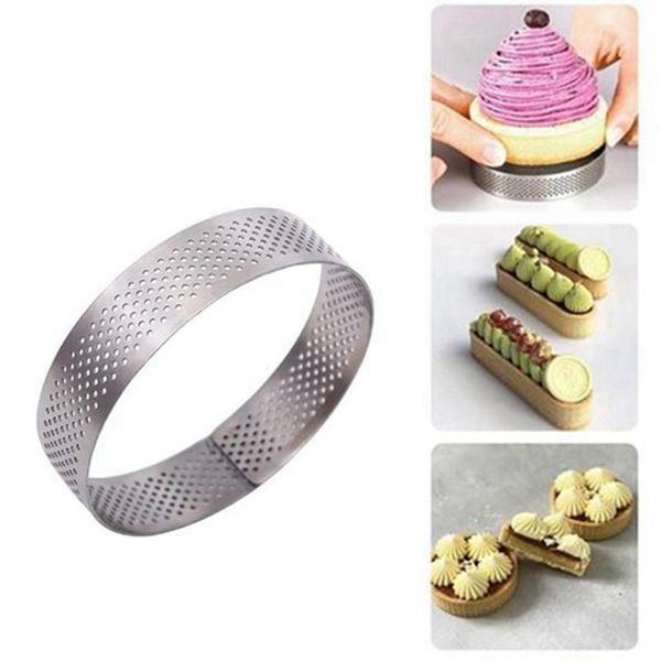 

baking & pastry tools 10 pack stainless steel tart ring, heat-resistant perforated cake mousse round ring doughnut