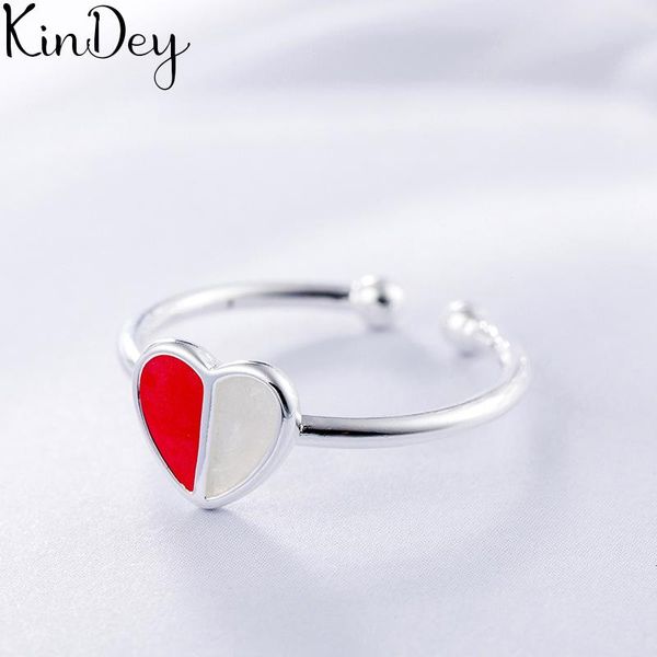 

cluster rings simple style 925 sterling silver red heart for women men jewelry big open bague femme, Golden;silver
