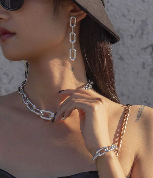 

fashion popular cross tassel jewelry women's simple ccb chain necklace set, Silver