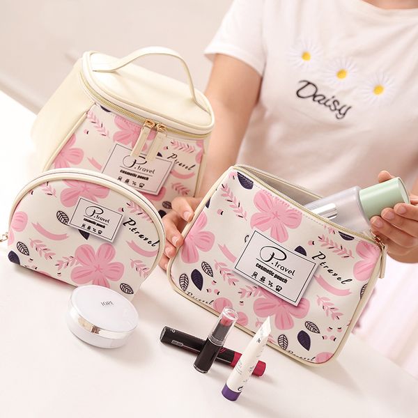 

qehiie new travel cosmetic bag pu printing waterproof makeup bag organizer case beautician neceser