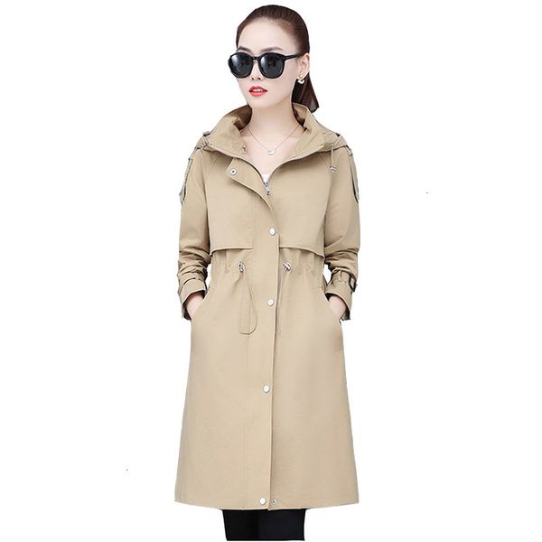 

2021 new autumn with hoodie trench coat spring plus cord ladies long sweater thin female fashion overwear fak7, Tan;black