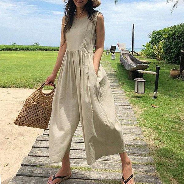 

women's jumpsuits & rompers women jumpsuit romper korean fashion wide leg pants loose black cotton linen sleeveless overalls summer yel, Black;white