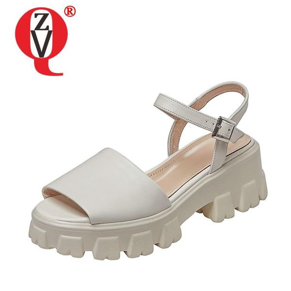 

sandals zvq woman summer style fashion leisure round toe genuine leather working shoes concise comfortable solid color, Black