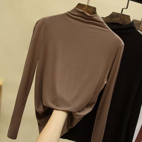 

2021 new style winter fashion turtleneck t-shirts for women modal fabric warm fleece inside pullovers base shirt, White