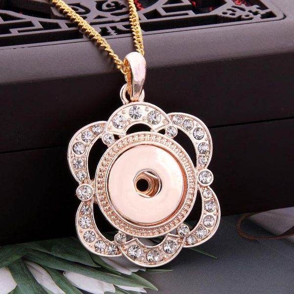 

pendant necklaces 2021 rose gold flower rhinestone snap buttons necklace for women fit diy ginger charms 18mm button jewelry gifts, Silver