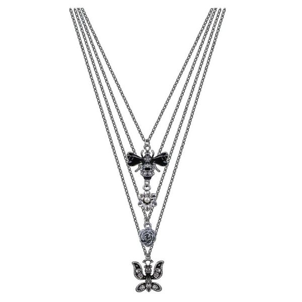 

chains vintage pearl flower cute enamel rhinestone animal bee necklace, Silver