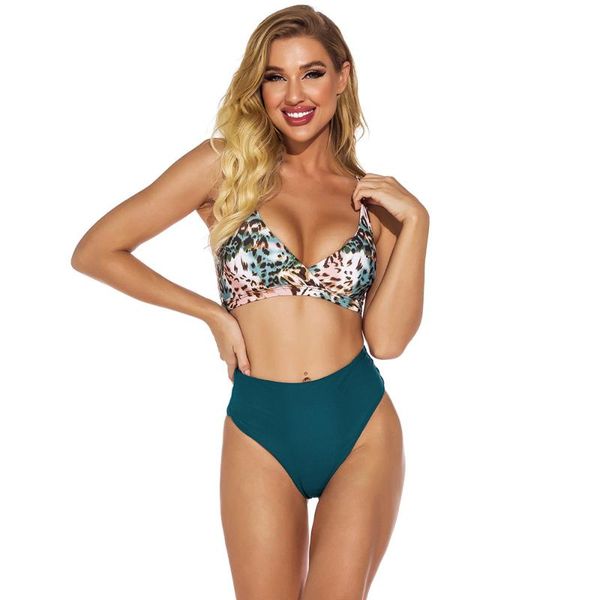 

women's swimwear 2021 fashion ladies leopard print high waist split beach bikini, White;black
