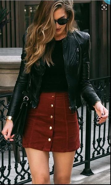 

apparel suede leather women skirt 90s vintage short skirt winter high waist casual skirts with button, Black