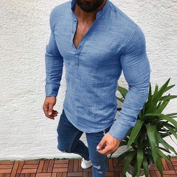 

men's t-shirts mens 2021 casual business social long sleeve solid v-neck shirts stand collar cotton men clothing, White;black