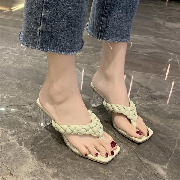 

slippers high-heeled sandals and women-shaped braided outer wear fashion 2021 summer 41-42 ladies, Black