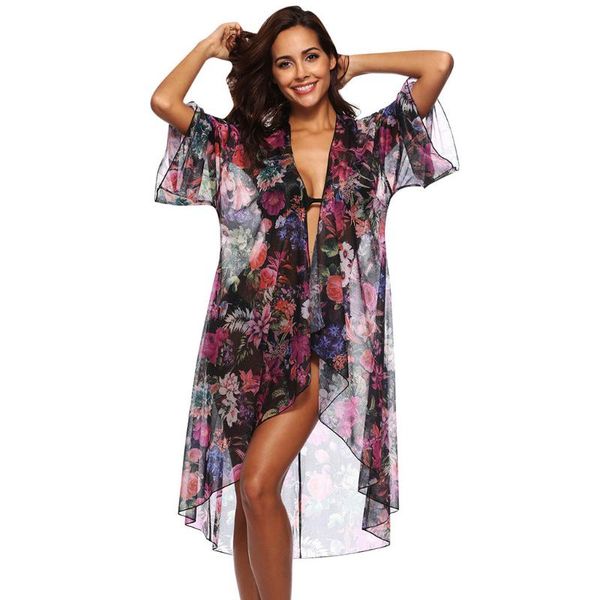

women's swimwear swimsuit beach cover up woman cover-ups bikini beachwear praia mulher bathing print chiffon smock, White;black
