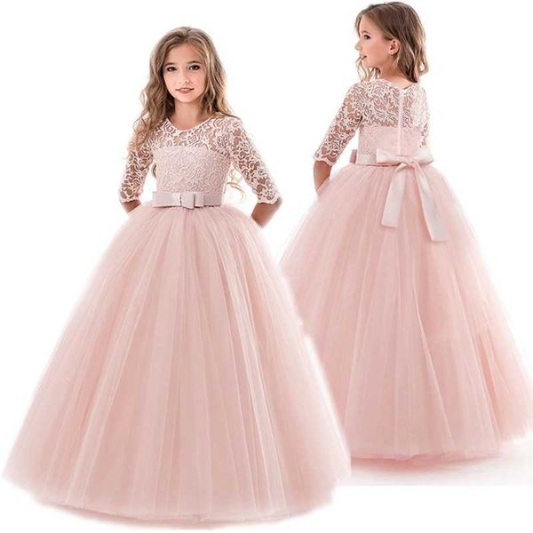 Adolescente meninas casamento princesa vestido para crianças elegante manga longa dama de damas de aniversário festa de aniversário vestido de esferas filhos pageant vestidos q0716