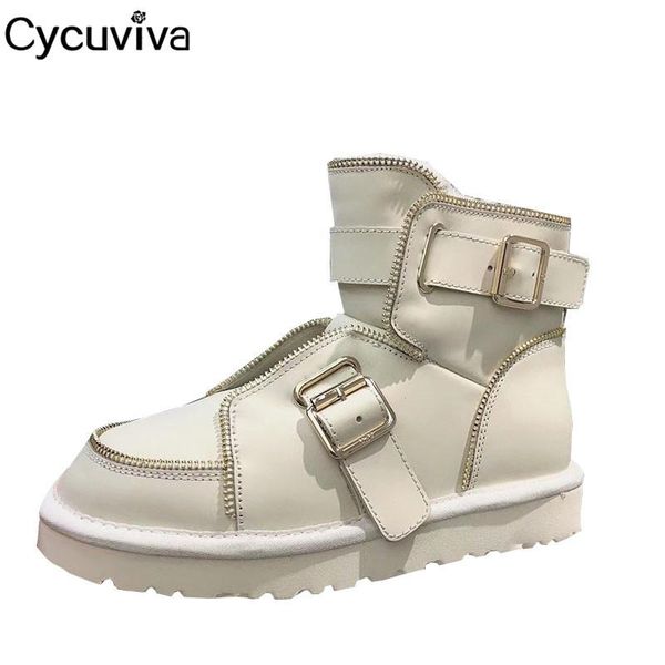

boots winter snow women wool warm platform flat ankle leather buckle ladies casual shoes fur short, Black