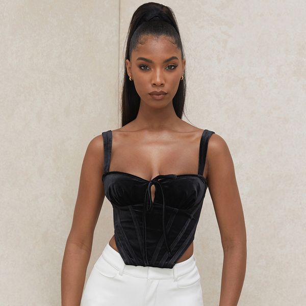 

2021 new summer women spaghetti strap mini black veet sleeveless celebrity evening party outwear crop lady cxee, White