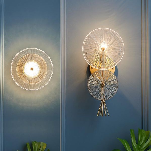 

wall lamps clear champagne glass led lights foyer bedroom aisle stairs sconces art home decoration round luminaire gold metal