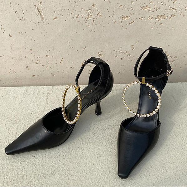 

women's shoes 2021 spring new pointed toe shoes models fine with snake pattern nightclub sandals buckle high heel sandals, Black