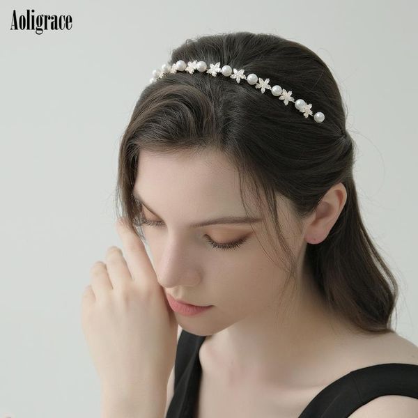 

hair clips & barrettes aoligrace pearls cubic zirconia wedding bride headband cz headpiece bridal accessories for prom party evening birthda, Golden;silver
