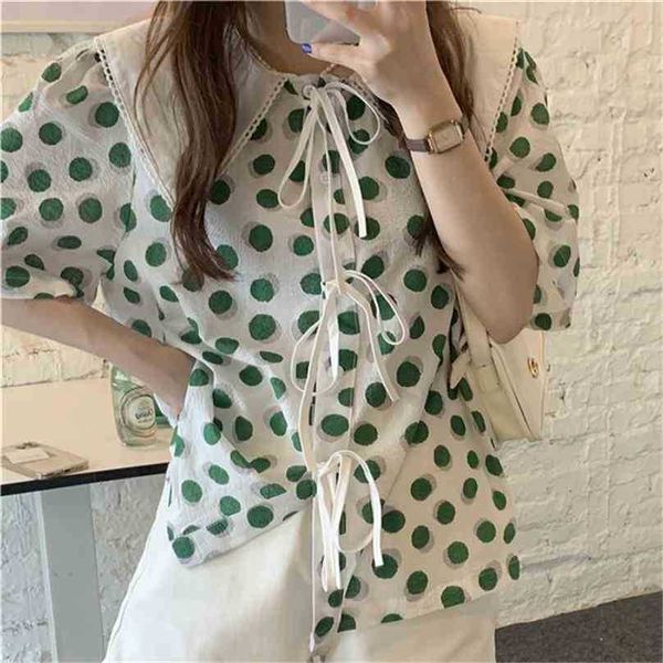 

slim gentle polka dots chic shirts elegance ol summer sweet sale retro blouses femme all match 210525, White