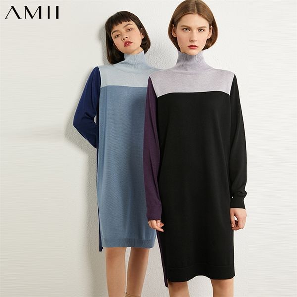 

minimalism autumn women's dress temperament contrasting color design turtleneck female sweater 12040386 210527, Black;gray