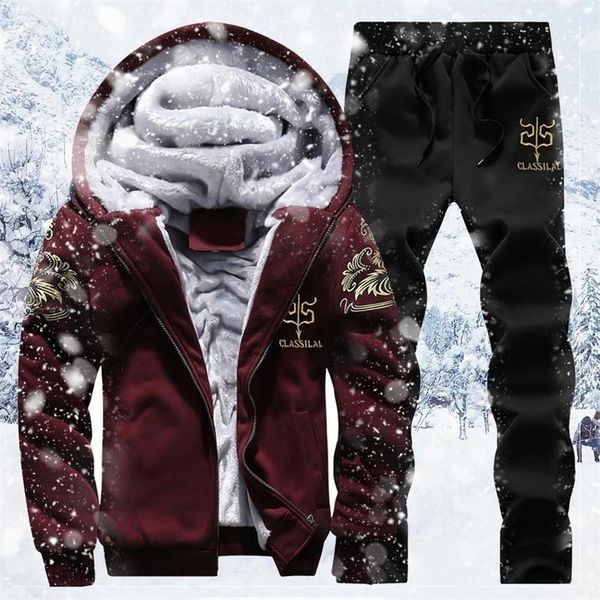 

men's tracksuits winter thick men sports suit tracksuit hooded sportswear zipper cardigan hooded+elastic pants casual fleece warm sets, Gray