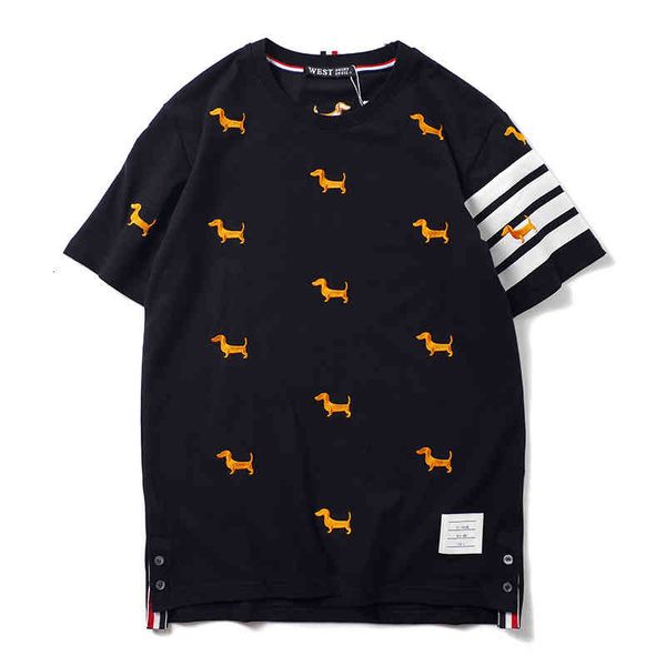 

men's t-shirts novelty men classic striped embroidery dog t shirts t-shirt hip hop skateboard street cotton tee kenye n326 7bsx, White;black
