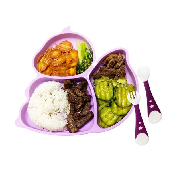

children's dishes baby silicone bowl baby solid color plate tableware set squirrel-shaped tableware set kids dinner plate