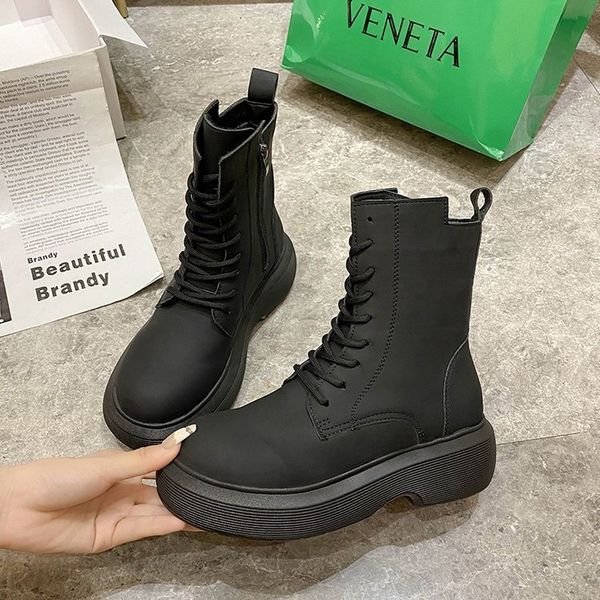 

boots fashionable winter mid-calf boots women fashion lace-up zipper mujer sports platform shoes ladies'heel s0v4, Black