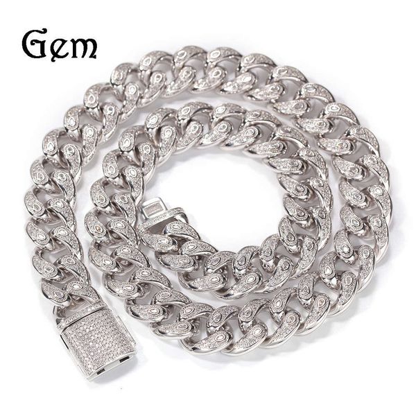 

accessories 15mm micro inlaid zircon cuba necklace bracelet environmental protection copper hip hop clavicle chain, Silver