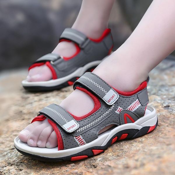 

sandals children beach shoes summer kids leather wear baby casual flat boy shoe tide hook & loop men 3 colors size, Black;red