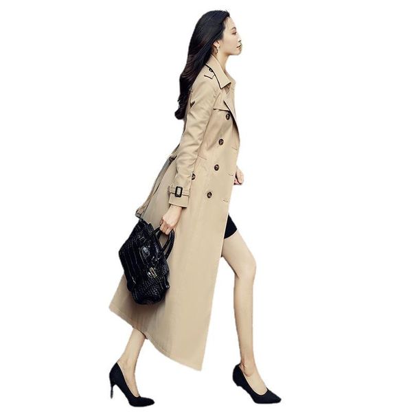 

women's trench coats 2021 windbreaker jacket mid-length fashion slimming spring-autumn coat ladies solid color double-breasted tether, Tan;black