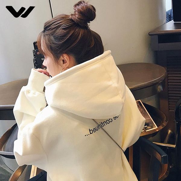 

women's hoodies & sweatshirts 2021 arrival women fashion wild plus velvet hoodie korean loose winter thicken warm pullover, Black