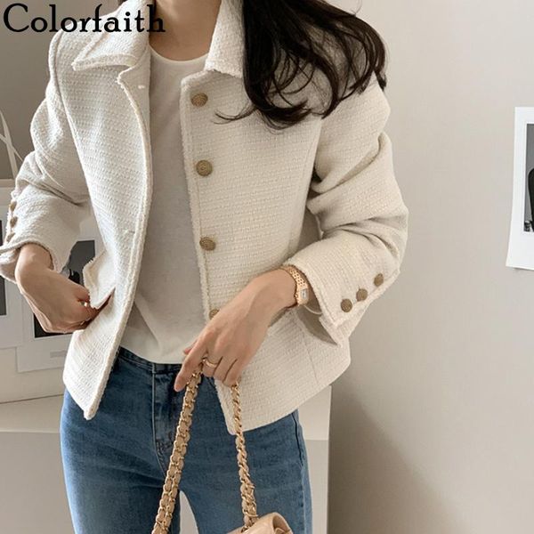 

women's jackets colorfaith 2021 autumn winter fashionable korean style vintage woolen elegant lady wild short jk9670, Black;brown