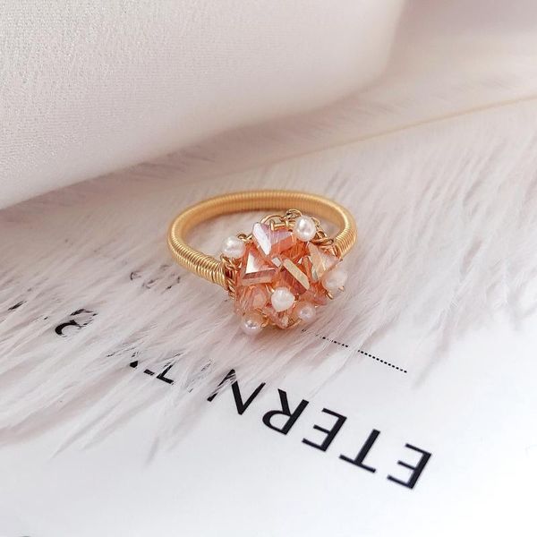 

cluster rings daimi handmade crystal flower ring japanese fashion personality index finger net red temperament light luxury jewelry, Golden;silver