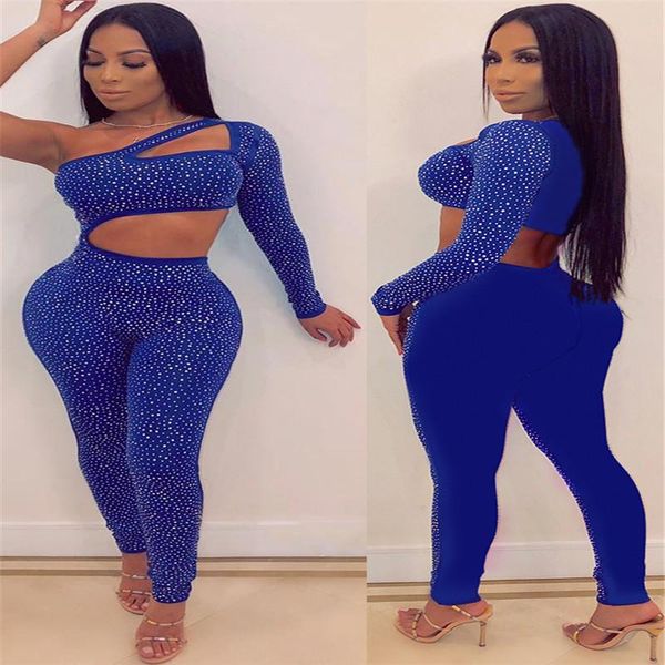 

women's tracksuits women jumpsuits one sleeve slash neck skinny rompers bodysuits summer clothes full-length female sequined, Gray