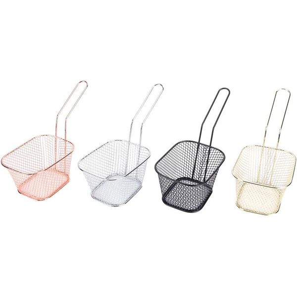 

storage baskets 4pcs/set french fries frying basket stainless steel square fried filter net table serving cooking tools