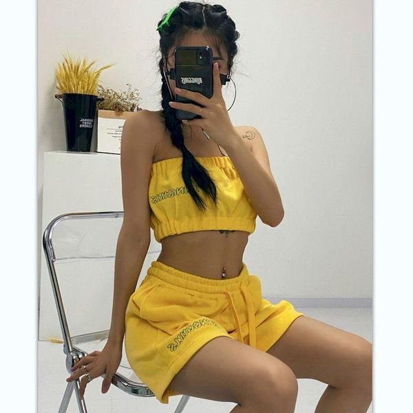 

women's tracksuits summer two piece set tank sporty pocket casual tube shorts push up cropped hiphop short sets for women, Gray