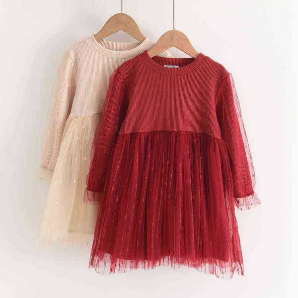 

girls fashion dresses for autumn children's clothing of kids solid color mesh princess dress girls christmas party dress g1215, Red;yellow