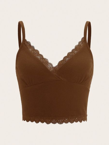 

contrast lace crop cami u483#, White