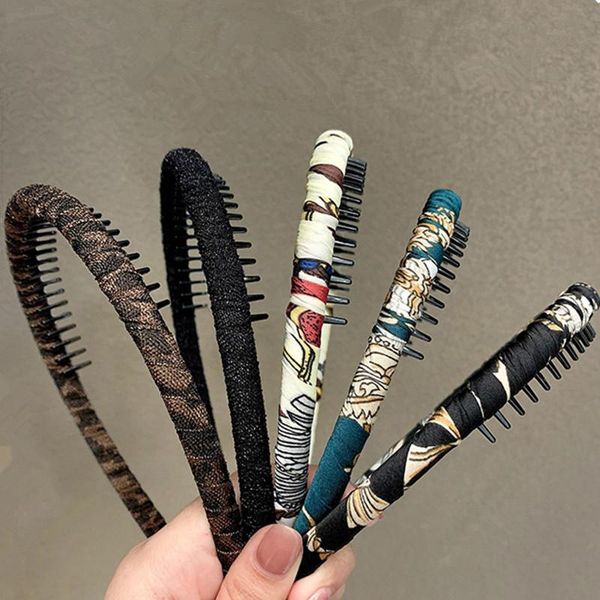 

hair accessories 1pc korean women girls hairbands wash face make up hoop cloth wrap headbands with teeth printing headdress, Slivery;white